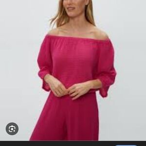 Michael Stars LA Women's Isabel Red Cotton Gauze Off The Shoulder Top M